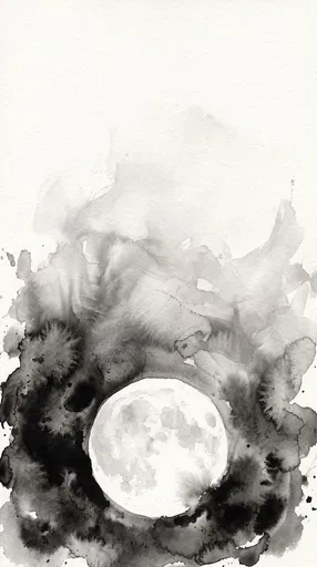 Monochrome Ink Wash Full Moon Illustration