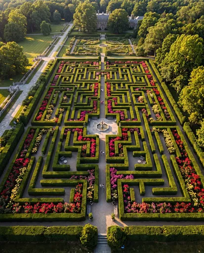 Aerial View of Formal Rose Garden Labyrinth