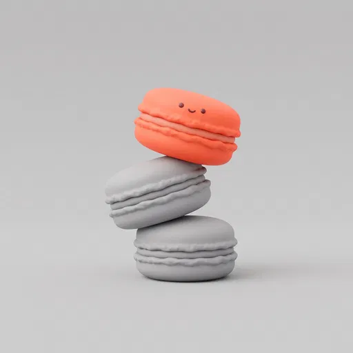 Smiling Coral Macaron on Grey Stack