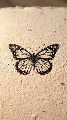 Black Ink Butterfly Sketch on Handmade Paper