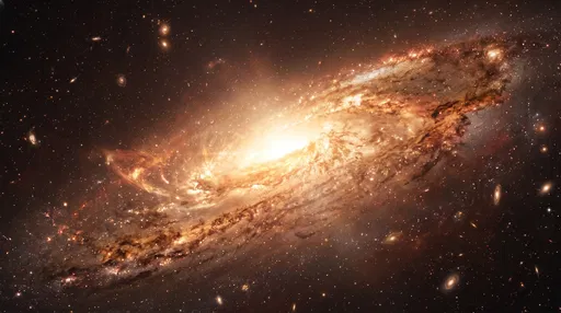 Glowing Golden Spiral Galaxy in Space