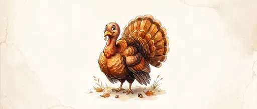 Watercolor Cartoon Turkey on Parchment Background