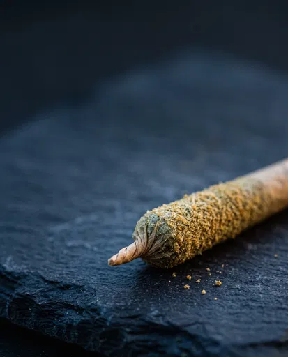 Kief Coated Cannabis Joint on Dark Slate