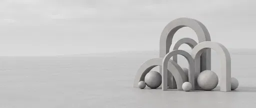 Minimalist Grayscale Geometric Arches and Spheres