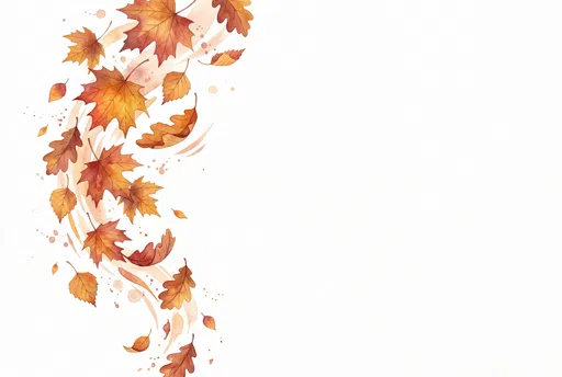 Swirling Watercolor Autumn Leaves on White Background