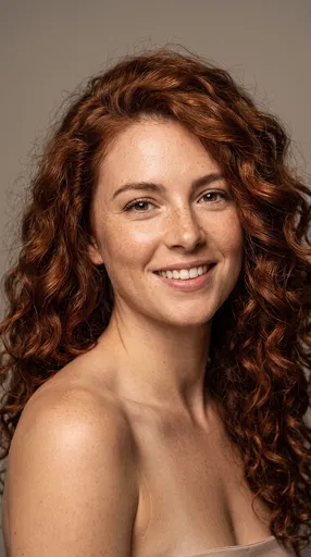 Smiling Woman With Curly Red Hair