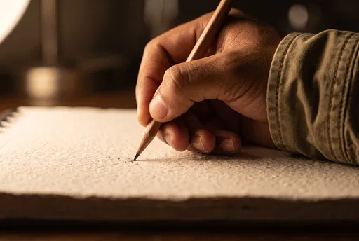 Hand Sketching with Pencil on Textured Paper
