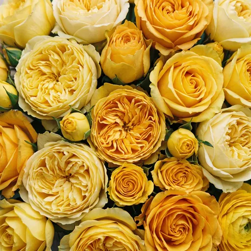 Overhead Close-Up of Assorted Yellow Roses