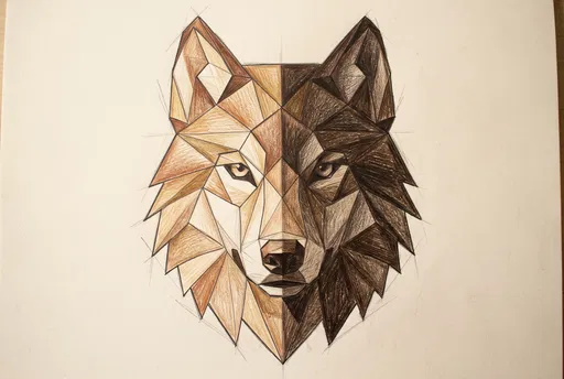 Geometric Colored Pencil Wolf Head Drawing