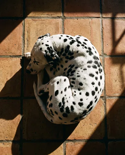 Dalmatian Sleeping on Terracotta Tiles