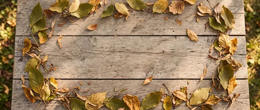 Autumn Leaves Border on Rustic Wood Table
