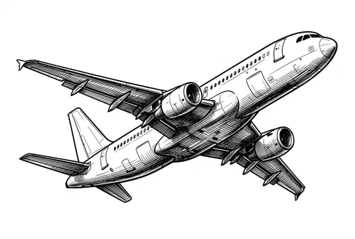 Black and White Commercial Airliner Line Art