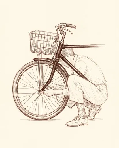 Brown Pencil Sketch of Bicycle Repair