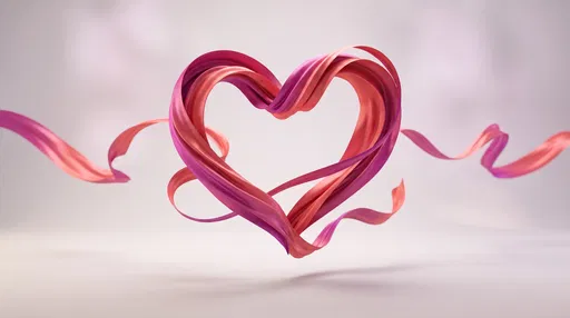 Swirling Pink and Coral Satin Ribbon Heart