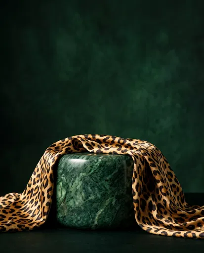 Leopard Silk Over Green Marble Plinth