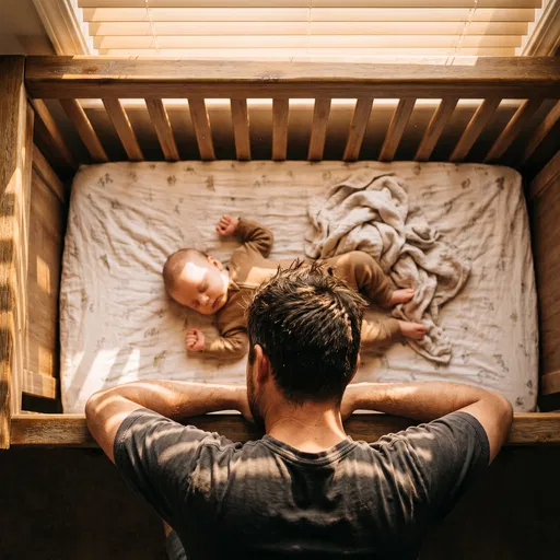 Father Watching Sleeping Baby in Crib