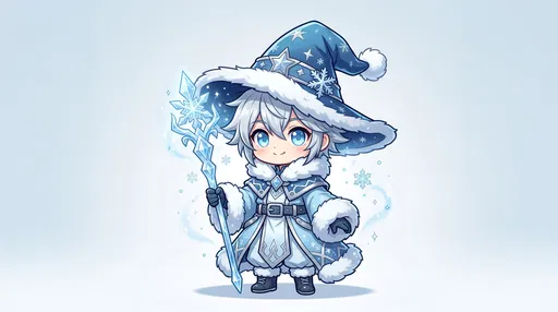 Chibi Ice Mage Character With Crystal Staff