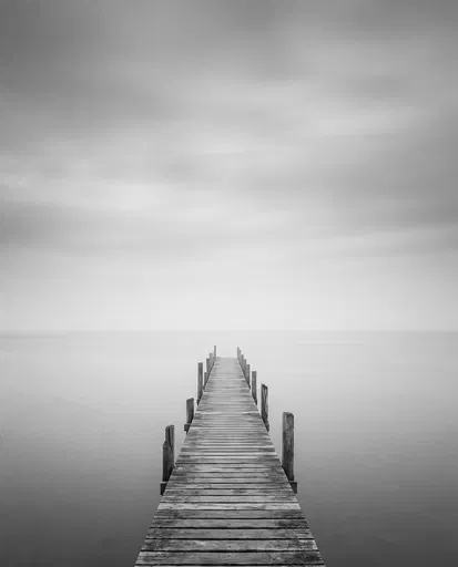 Minimalist Monochrome Wooden Jetty in Mist