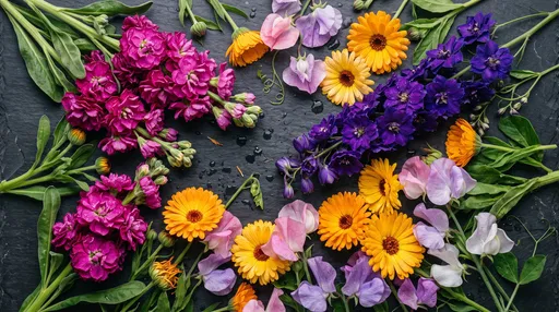 Vibrant Flat Lay of Fresh Flowers