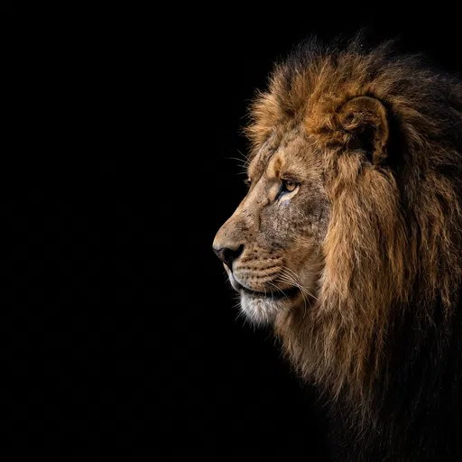 Male Lion Profile on Black Background