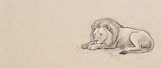 Resting Lion Sketch on Kraft Paper
