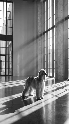 Afghan Hound in Sunlit Minimalist Atrium
