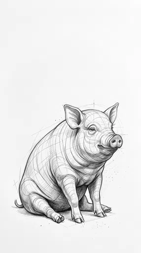 Graphite Pencil Sketch of Sitting Pig