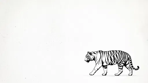 Minimalist Monochrome Walking Tiger Illustration