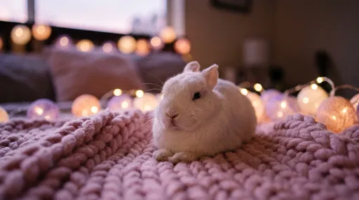 White Bunny on Pink Knit Blanket