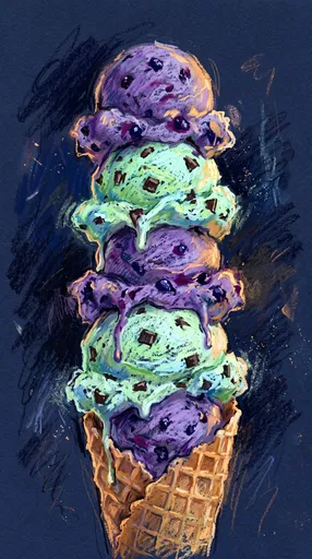 Pastel Drawing of Tall Ice Cream Cone