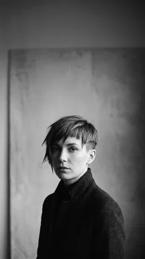 Monochrome Portrait of Woman with Short Hair