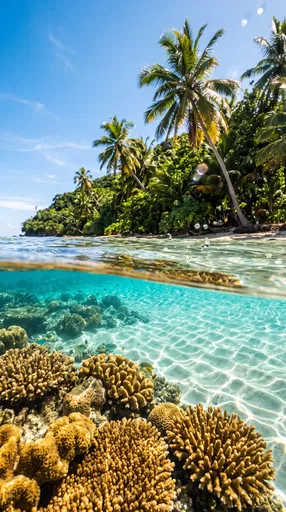 Split View of Tropical Island and Coral