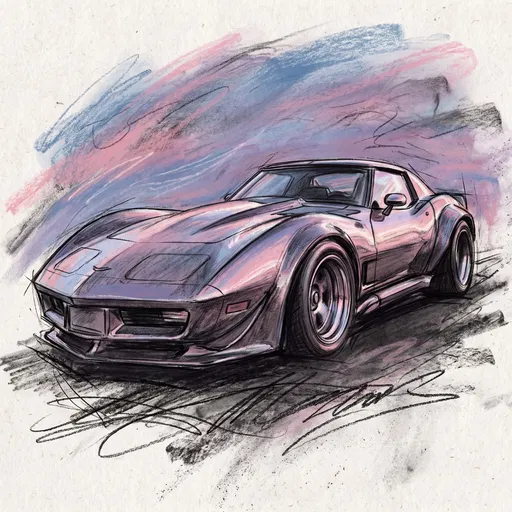 Pastel and Charcoal Retro Sports Car Sketch
