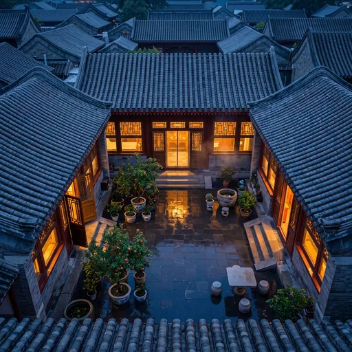 Traditional Beijing Siheyuan Courtyard at Twilight