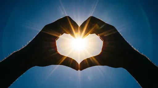 Silhouetted Hands Forming Heart Against Sun