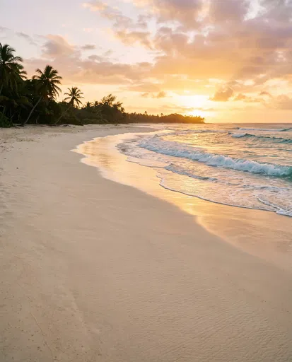 Golden Sunset Over Tropical Sand Beach