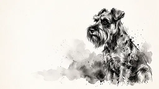 Monochrome Watercolor Miniature Schnauzer Illustration