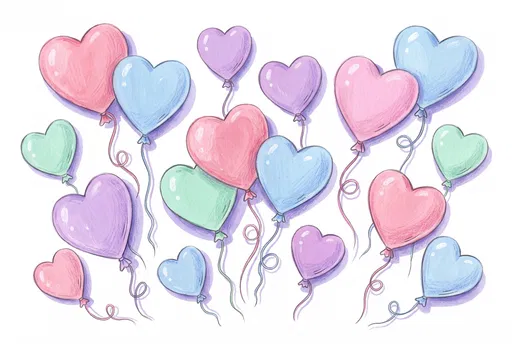 Hand-Drawn Pastel Heart Balloons Illustration
