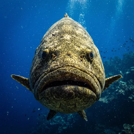 Close-Up Portrait of Goliath Grouper Underwater