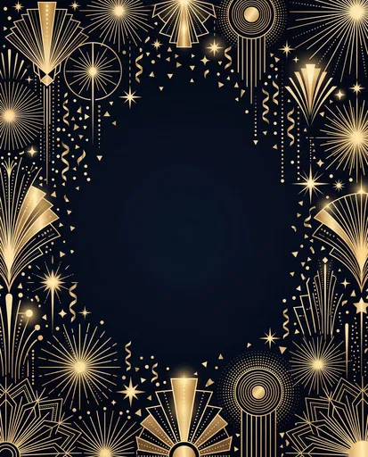 Art Deco Gold Fireworks Border Background
