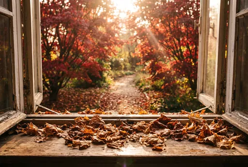 Autumn Garden View Through Open Window