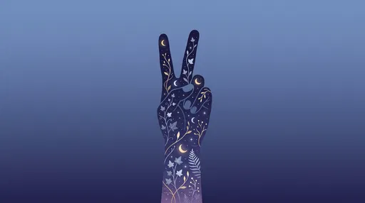 Celestial Botanical Peace Sign Hand Illustration