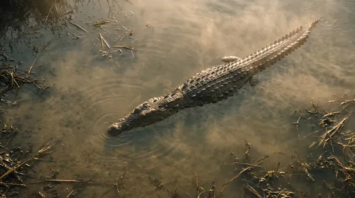 Overhead Shot of Crocodile in Misty Water