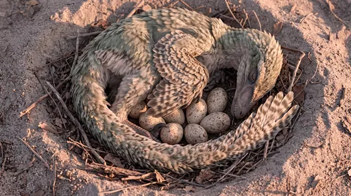 Feathered Velociraptor Curled Around Eggs in Nest