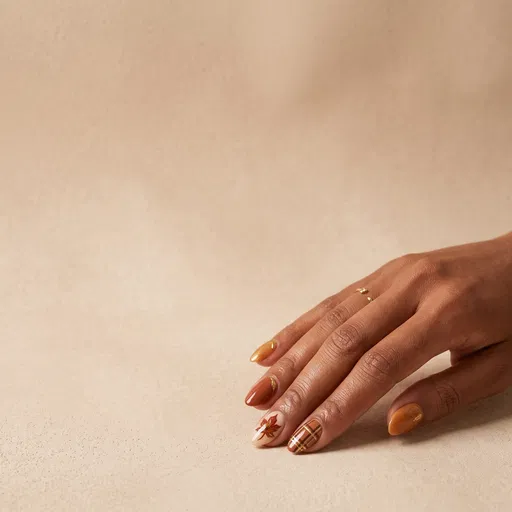 Autumn Leaf and Plaid Nail Art