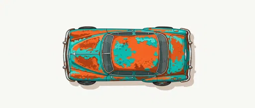 Top-Down Rusty Teal Vintage Car Illustration