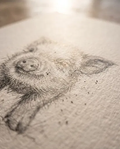 Macro Close-Up of Piglet Graphite Sketch