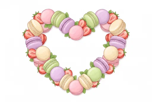 Pastel Macaron and Strawberry Heart Wreath