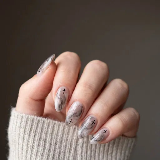 Smoky Marble Nail Art With Crosses