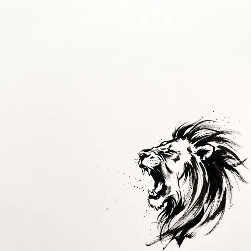 Minimalist Black Ink Roaring Lion Drawing